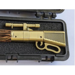 Handmade Lever Action Click Pen - Metal Gunstock - Antique Brass Finish and Black Palm wood.